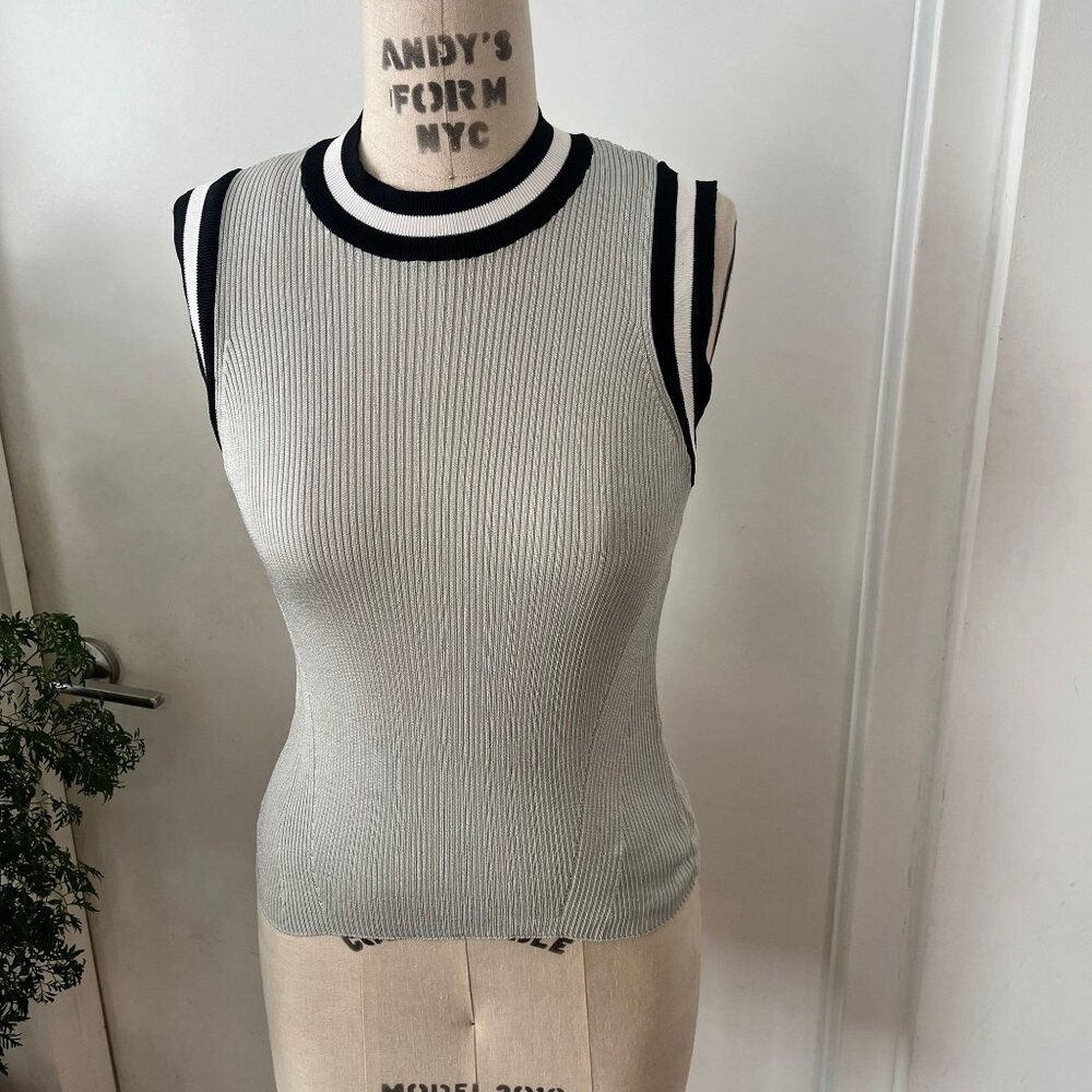 RAG & BONE Priya Metallic Striped Silver Knit Sleeveless Sweater Tank Top Size S